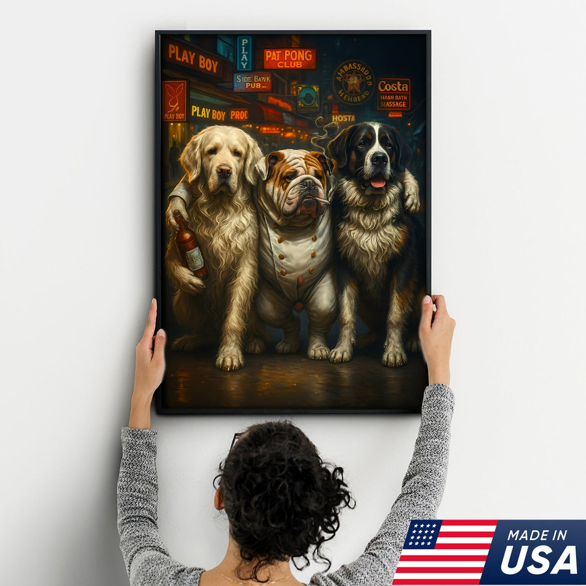Three Drunk Dogs Canvas – Funny Bar Dog Wall Art for Men’s Room or Home Bar