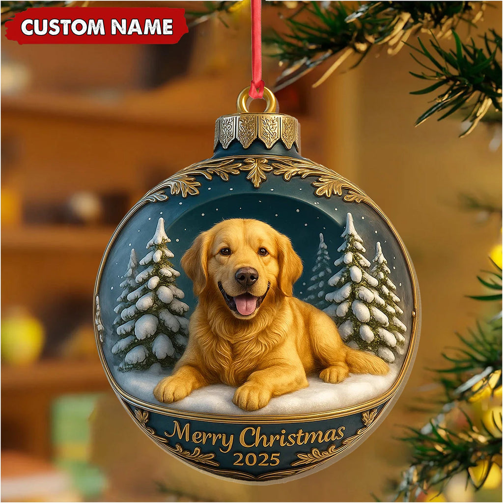 Personalized Golden Retriever Christmas Ornament, Custom Name Dog Bauble, Merry Christmas 2025 Pet Lover Tree Decor