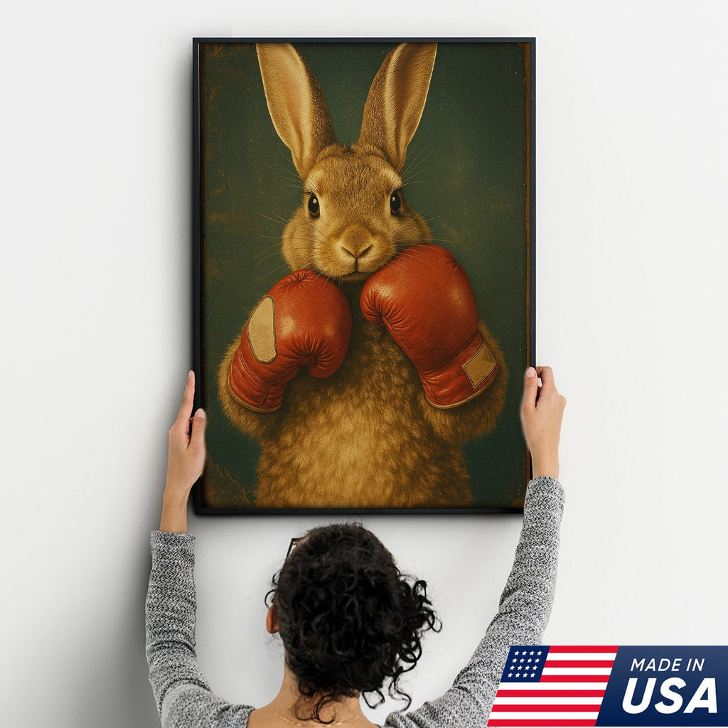 Funny Bunny Boxer Canvas – Sports Animal Wall Art for Gym, Boxing Lovers, Rustic Man Cave Decor