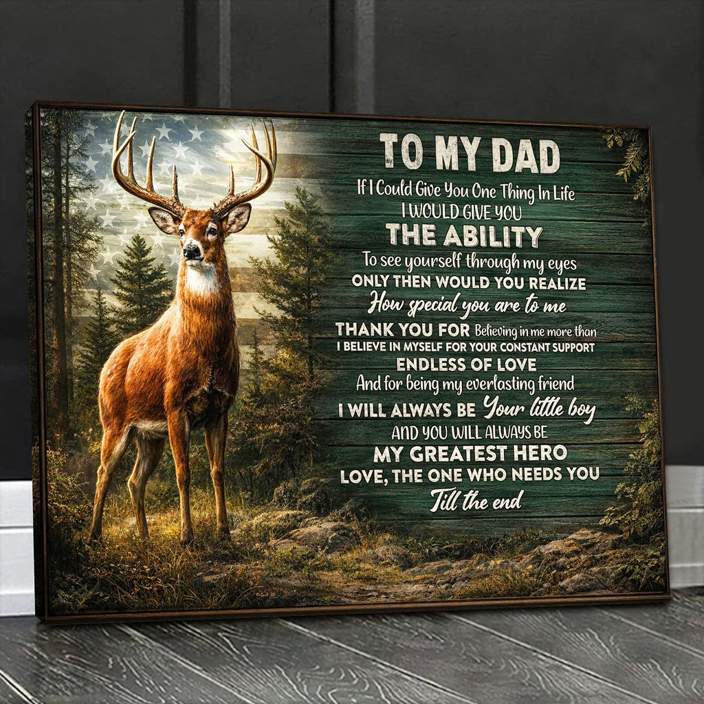 To My Dad Deer Canvas Wall Art – Emotional Father Son Gift