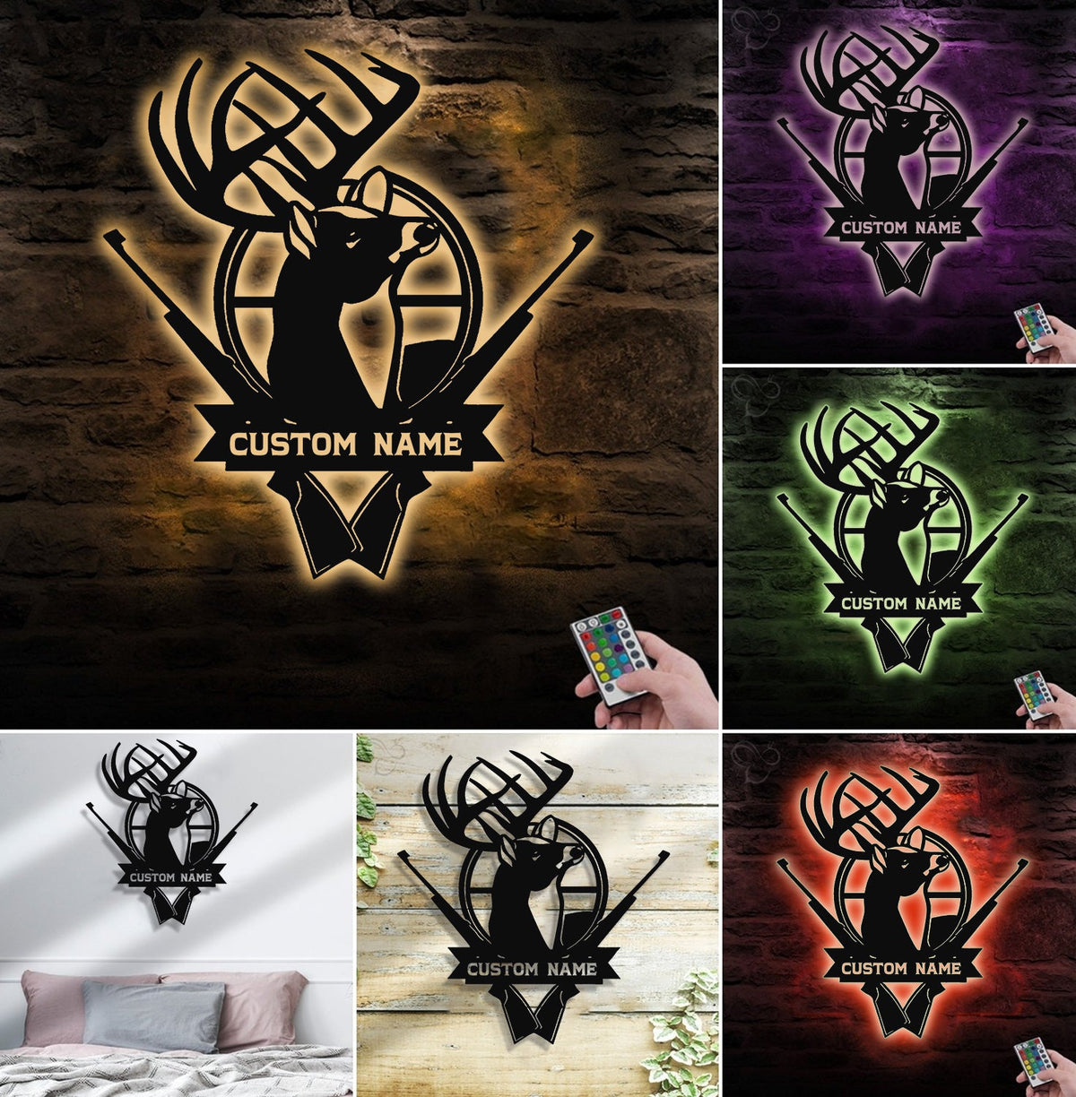 Personalized Deer Hunting Metal Sign WITH LED/WITHOUT LED - Rustic Buck Wall Art with Rifles