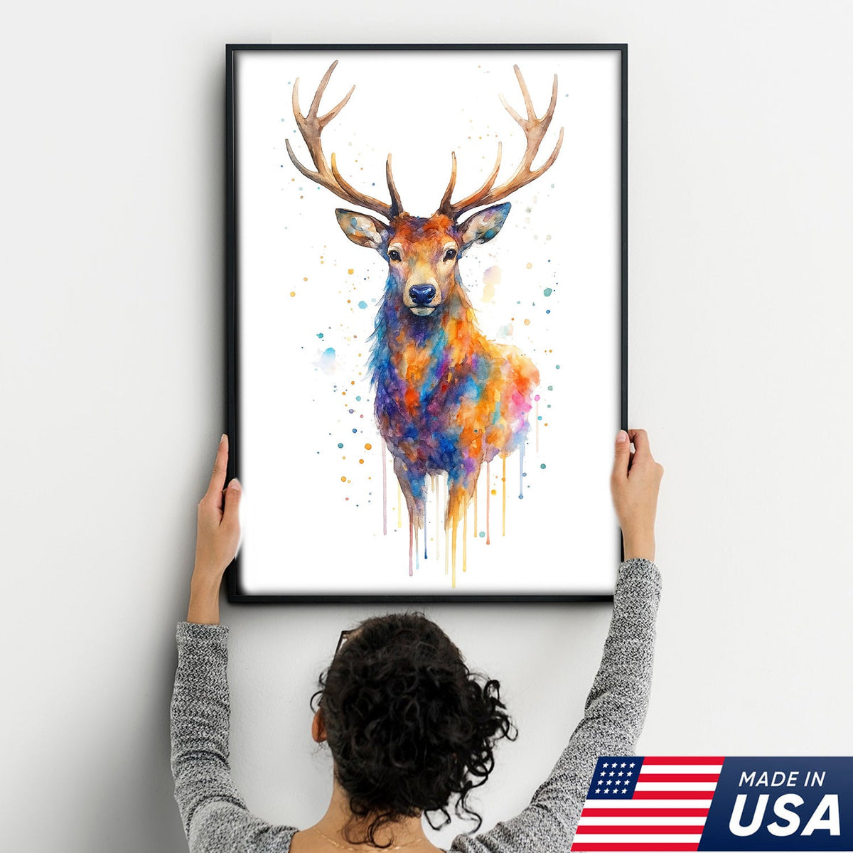 Watercolor Deer Canvas Wall Art – Rustic Cabin Decor for Hunters