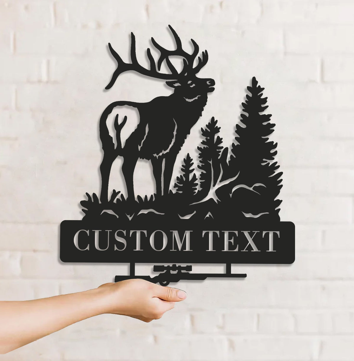 Personalized Elk Hunting Metal Sign WITH LED/WITHOUT LED Light Deer Forest Scene Custom Name Rifle Wall Art Hunter Gift