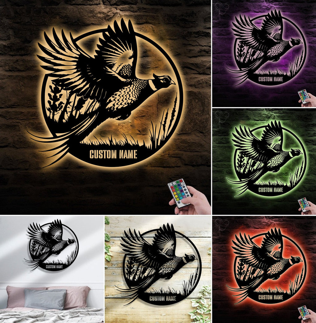 Personalized Pheasant WITH/WITHOUT Led Light Metal Sign – Custom Hunting Decor for Home