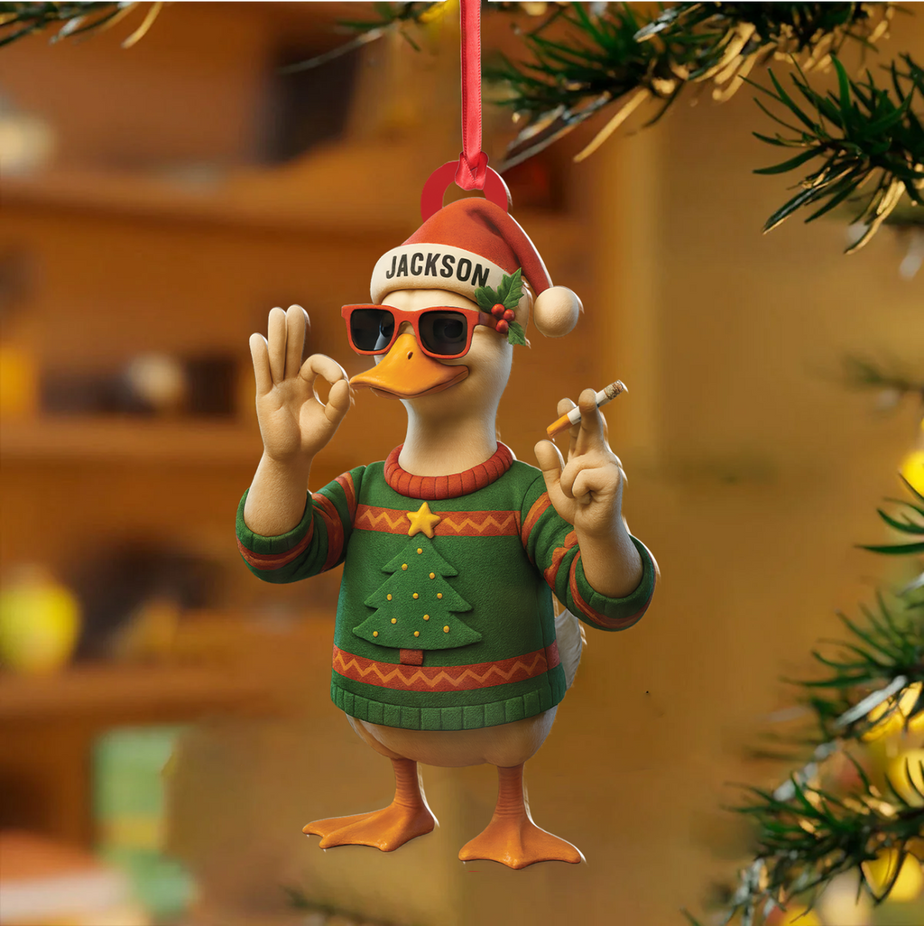Personalized Funny Cool Duck Acrylic Christmas Ornament – Custom Name Xmas Decor, Unique Holiday Ornament for Hunter or Friend