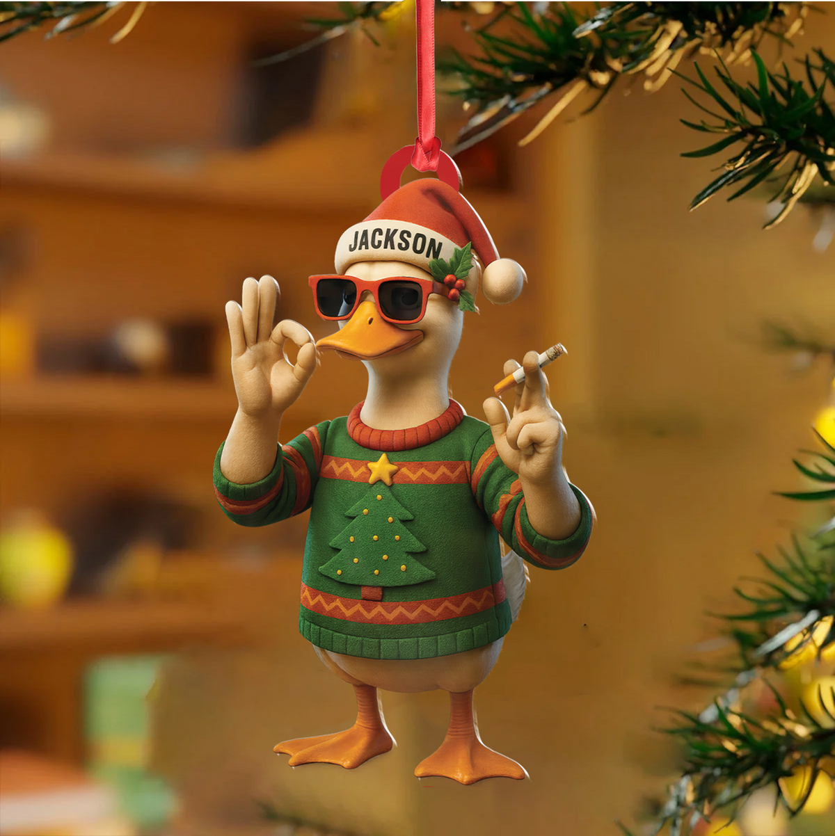 Personalized Funny Cool Duck Acrylic Christmas Ornament – Custom Name Xmas Decor, Unique Holiday Ornament for Hunter or Friend