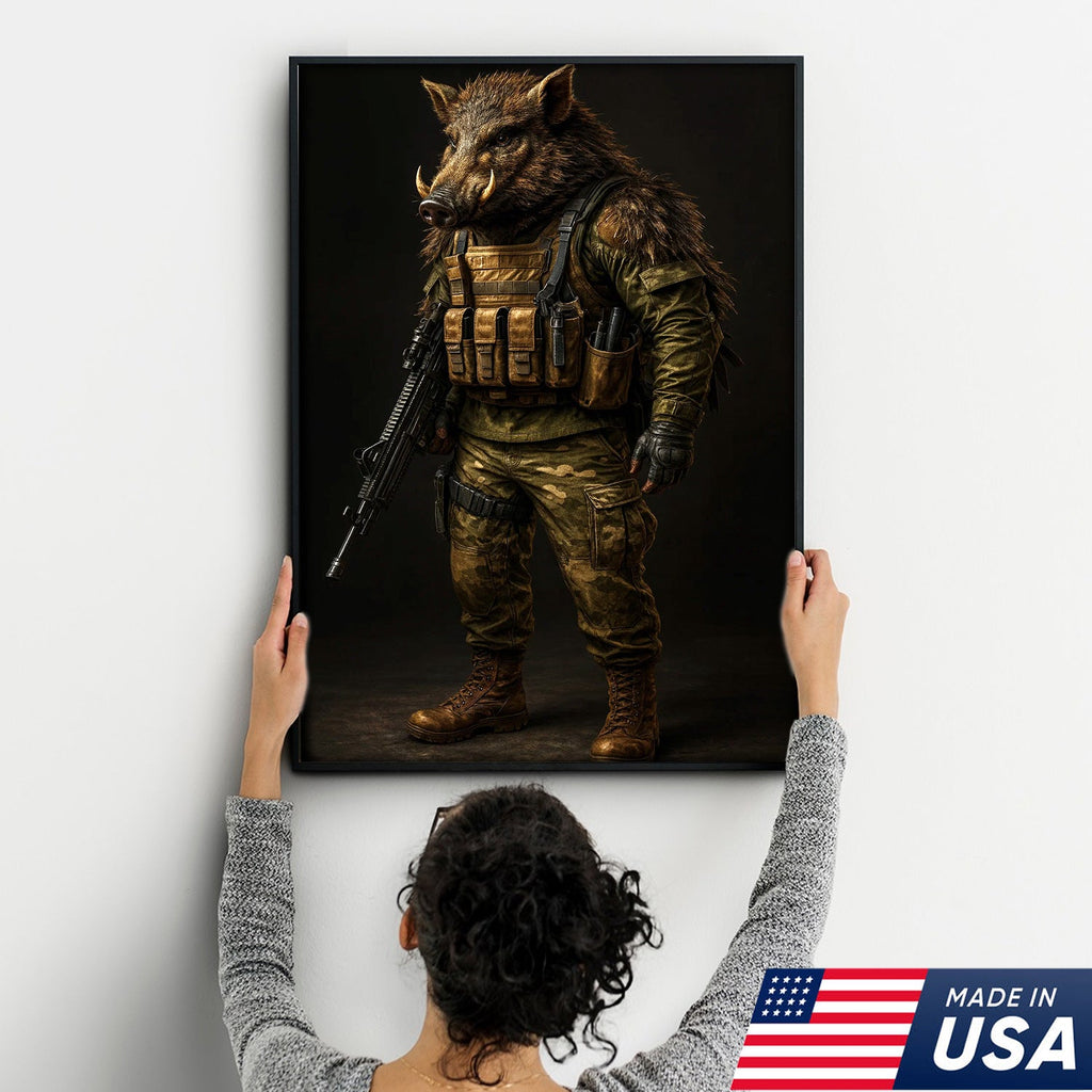 Tactical Boar Canvas Art – Armored Wild Hog Warrior in Combat Gear
