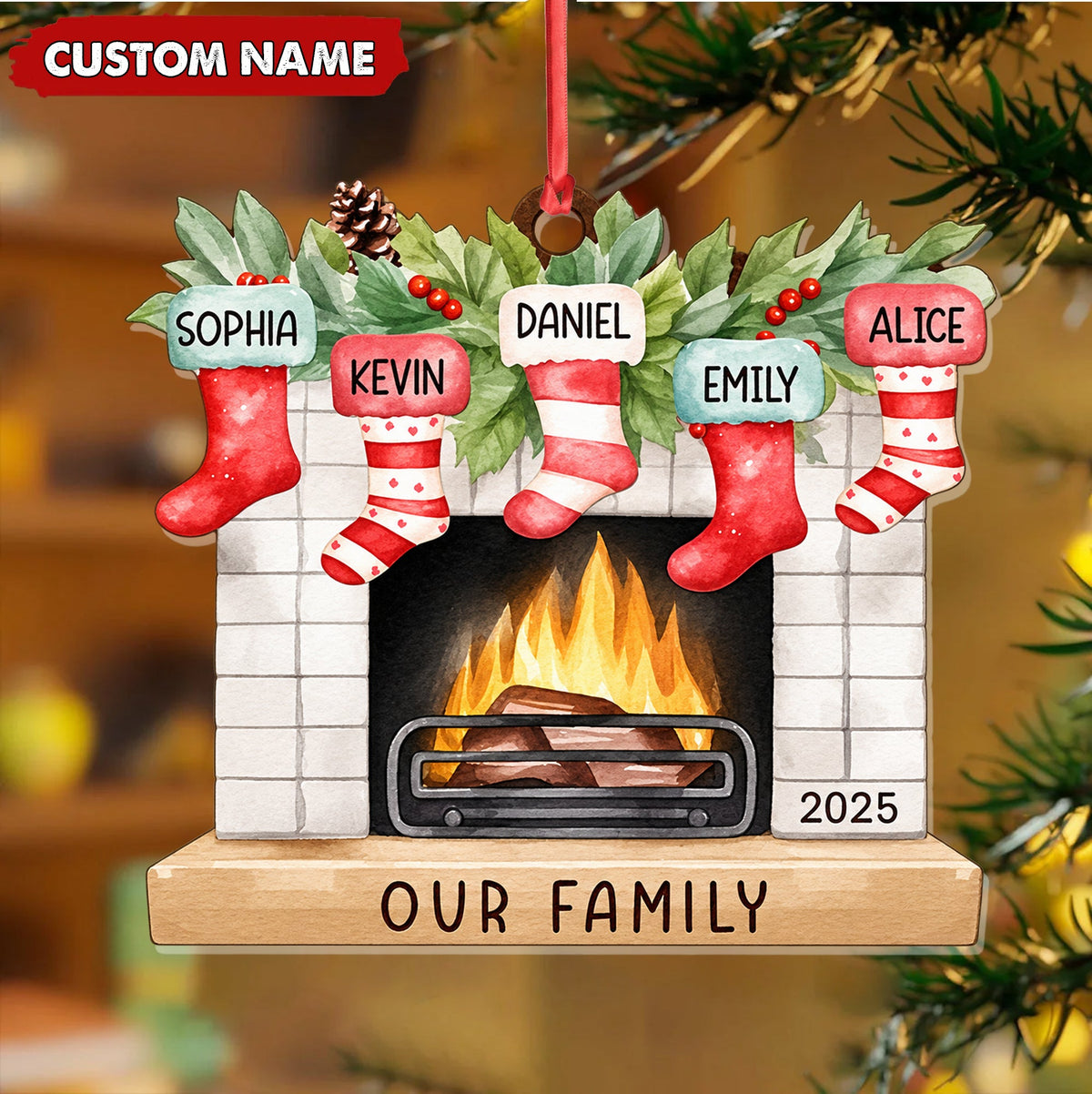 Personalized Family Christmas Ornament Custom Name Cozy Holiday Keepsake