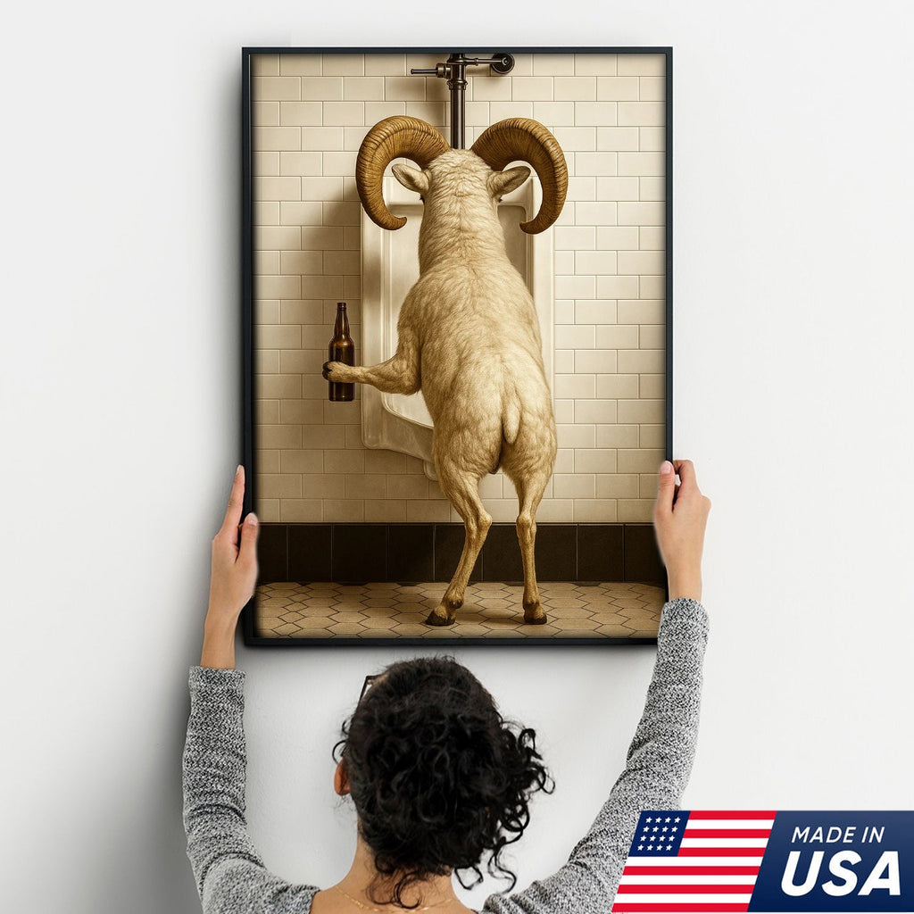 Whimsical Dall Sheep Canvas Wall Art - Funny Rustic Bathroom Decor for Cabin, Farmhouse, and Lodge