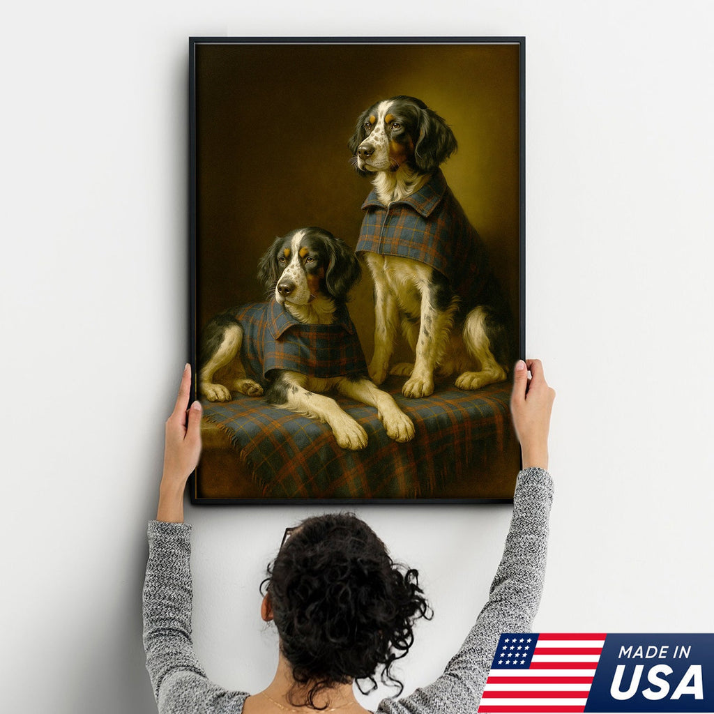 Elegant Dog Portrait Christmas Canvas Wall Art – Classic Plaid Outfit Decor