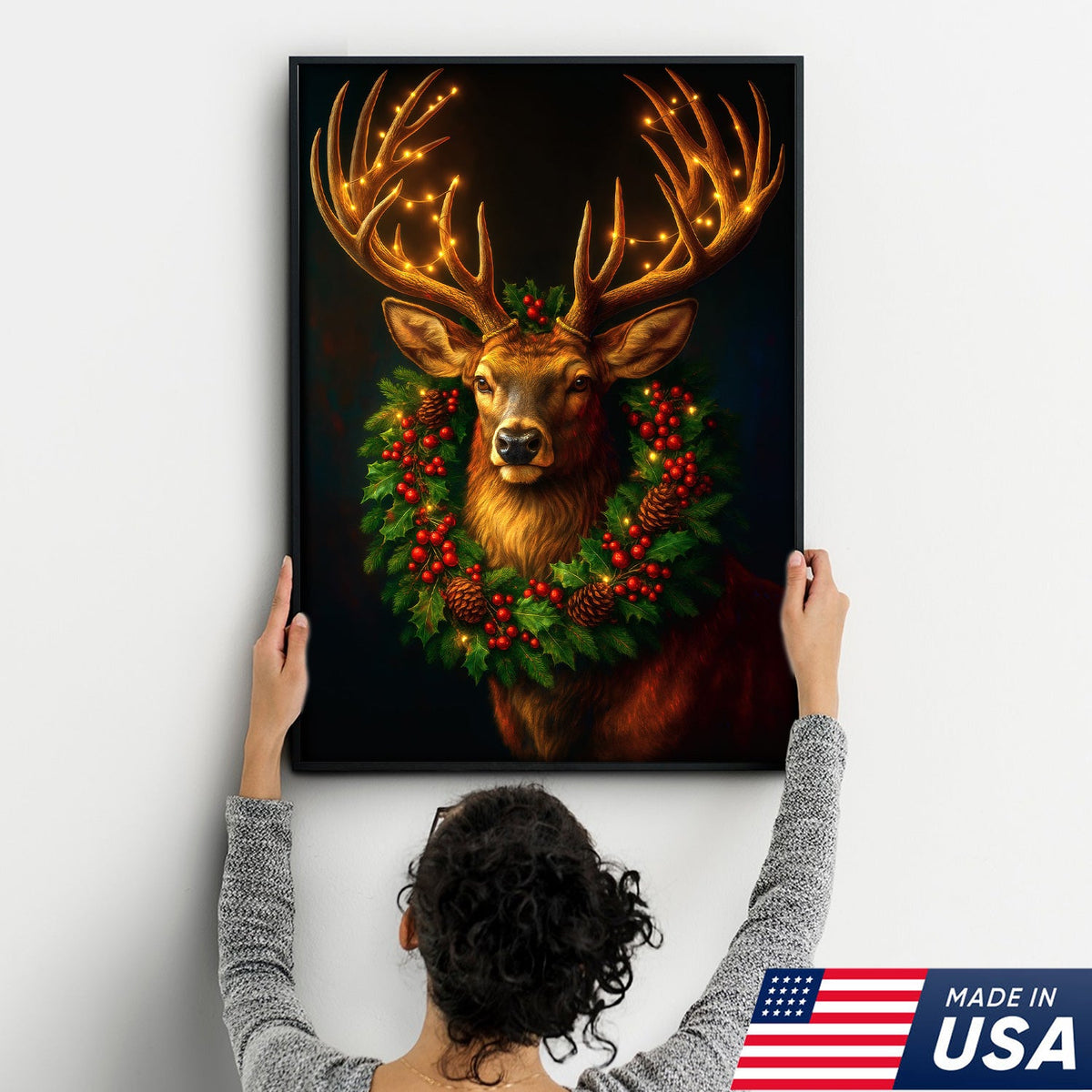 Christmas Deer Canvas Wall Art - Rustic Holiday Decor for Hunters, Cabin & Lodge Christmas Gift