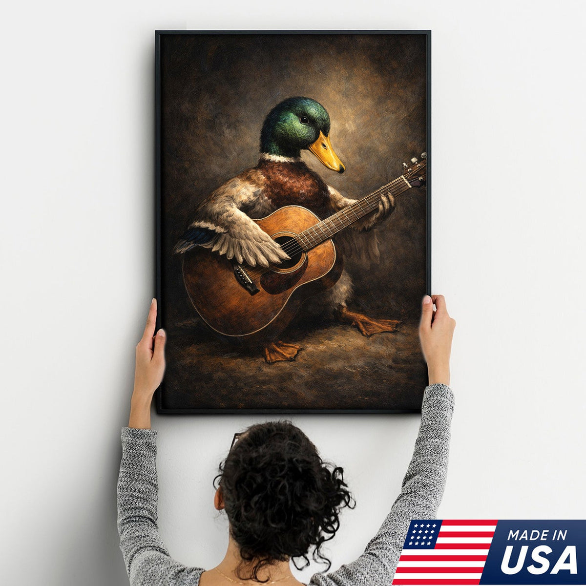 Funny Duck Playing Guitar Canvas Wall Art Music Animal Decor