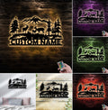 Personalized Deer Family Metal Sign WITH LED/WITHOUT LED - Rustic Cabin Name Sign