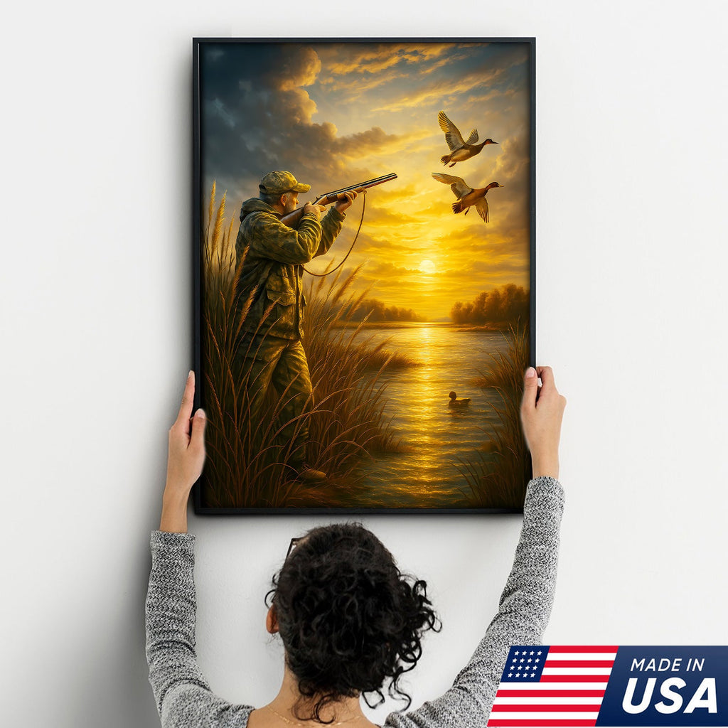 Duck Hunting Wall Art – Sunset Waterfowl Canvas for Hunters, Man Cave & Cabin Decor