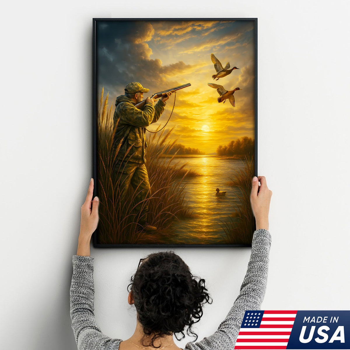 Duck Hunting Wall Art – Sunset Waterfowl Canvas for Hunters, Man Cave & Cabin Decor