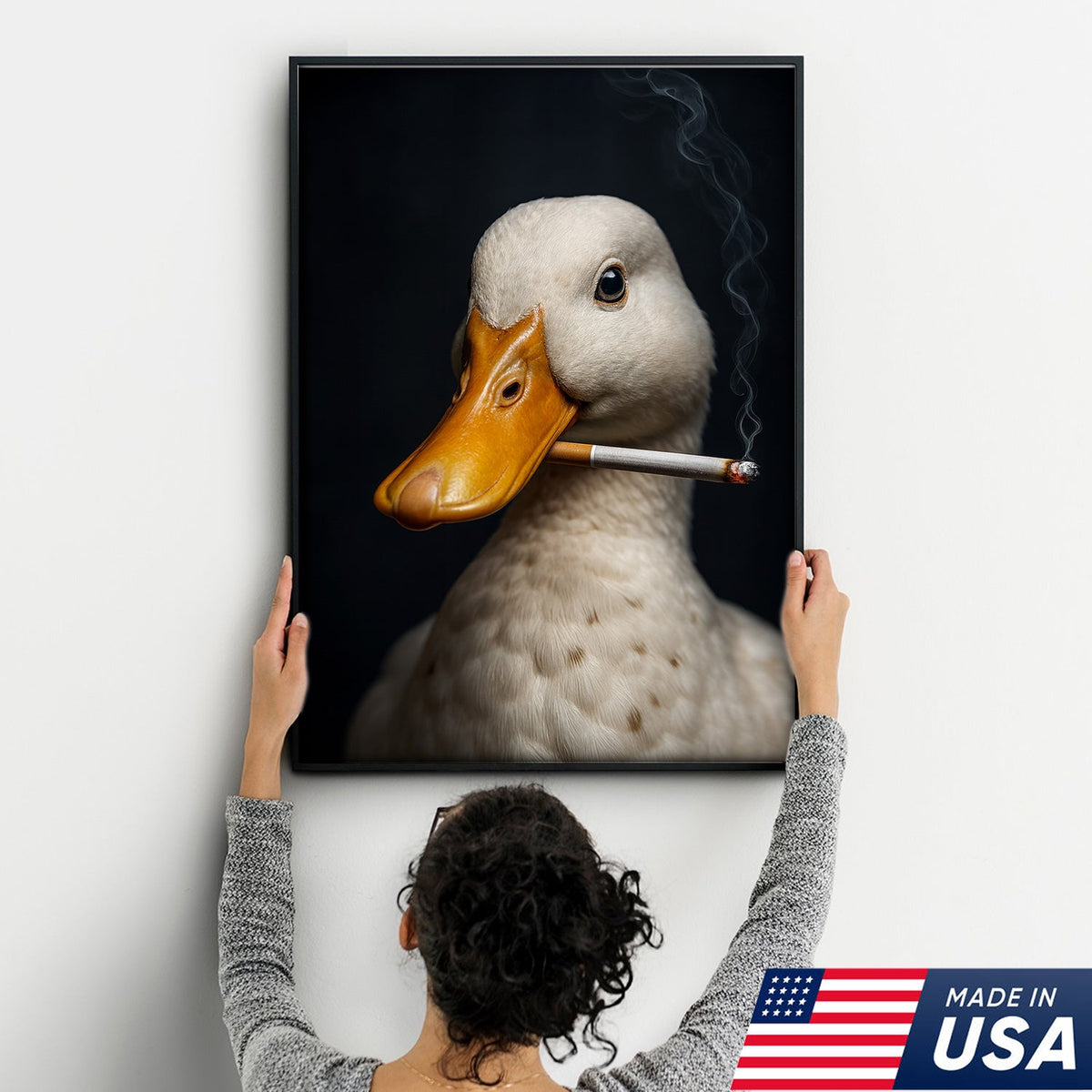 Smoking Duck Wall Art Canvas – Funny Farmhouse Decor for Men, Bar, Garage & Man Cave