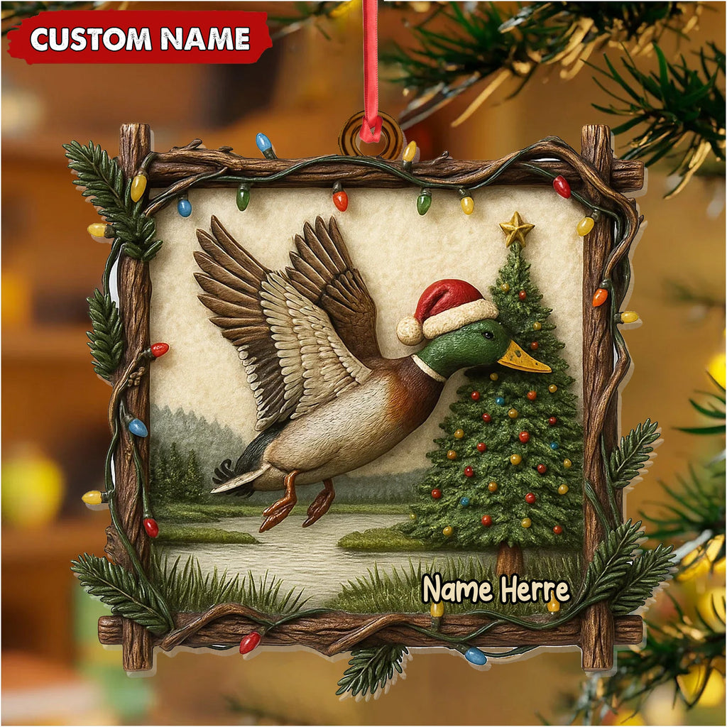 Personalized Flying Duck Christmas Ornament, Custom Name Hunting Gift for Outdoor Lovers
