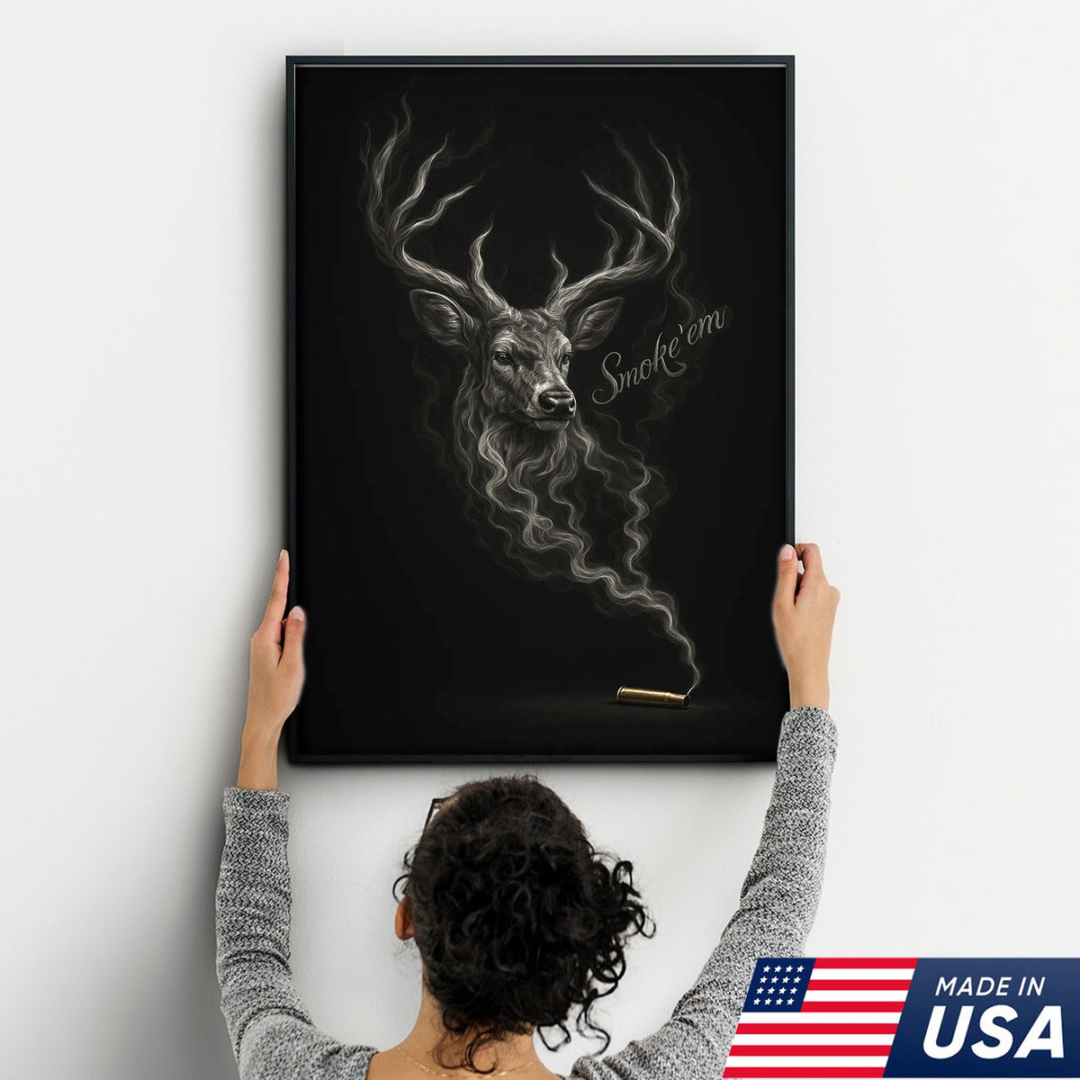 Smoke ’Em Deer Canvas, Rustic Hunter Wall Art, Smoky Buck Skull Design