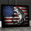 American Flag Bass Fishing Canvas Wall Art, Patriotic Fishing Fish Splash Artwork