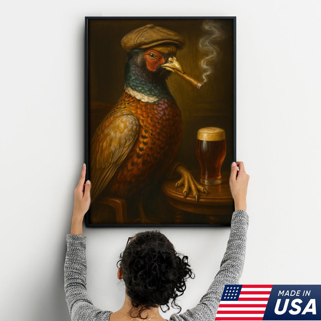 Pheasant Beer & Smoking Canvas – Funny Rustic Wall Art for Hunters, Bar & Man Cave Decor