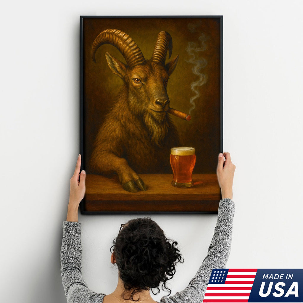 Funny Mountain Goat Smoking And Beer Canvas Wall Art - Hunting Perfect Gift for Hunters