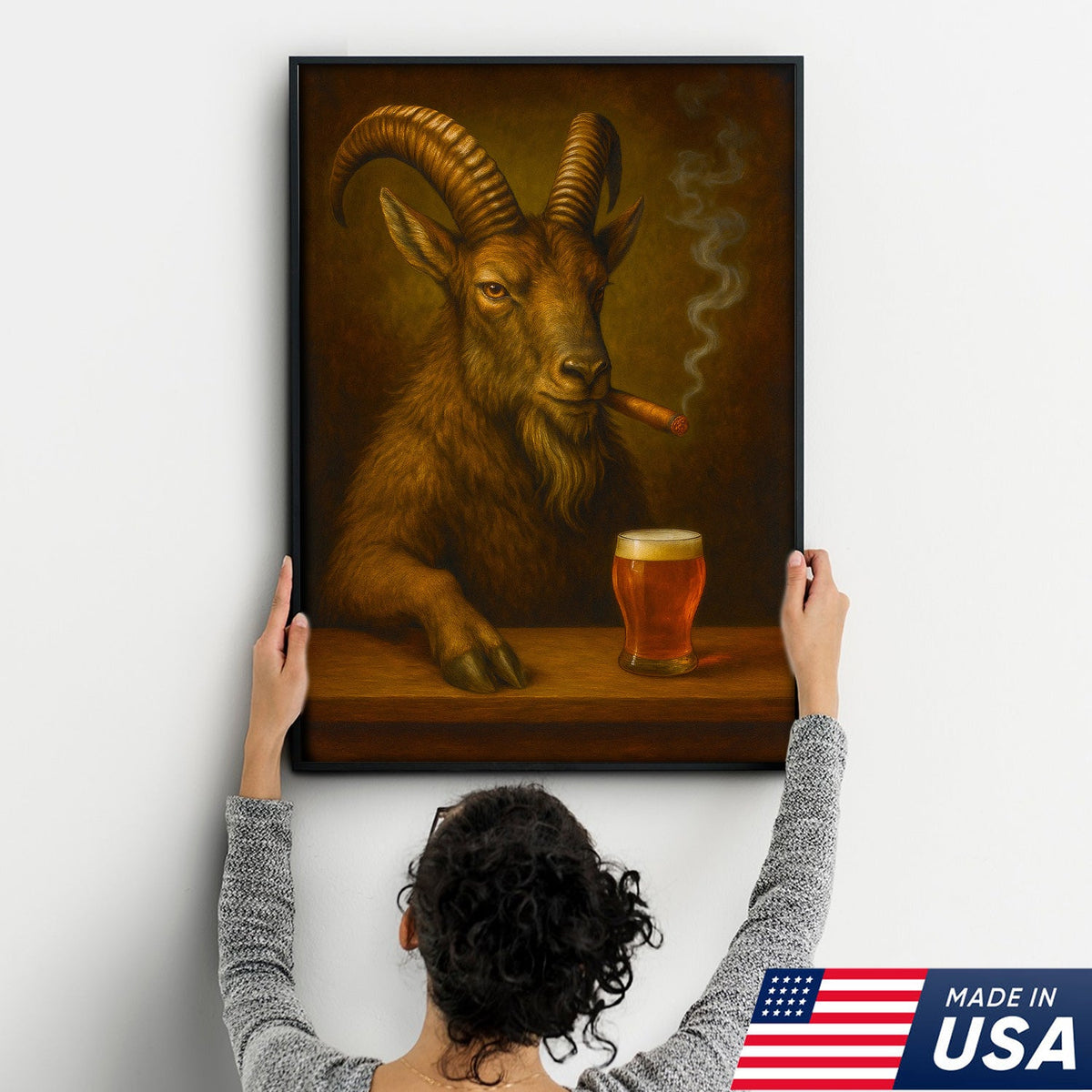 Funny Mountain Goat Smoking And Beer Canvas Wall Art - Hunting Perfect Gift for Hunters