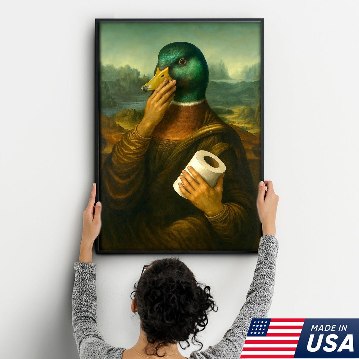 Funny Duck Canvas Wall Art, Parody Bathroom Artwork, Humorous Animal Portrait Decor