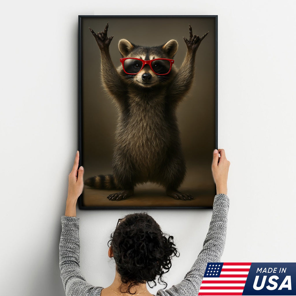 Cool Raccoon Wear Glasses Canvas Wall Art – Funny Gift for Hunters, Men & Cabin Decor