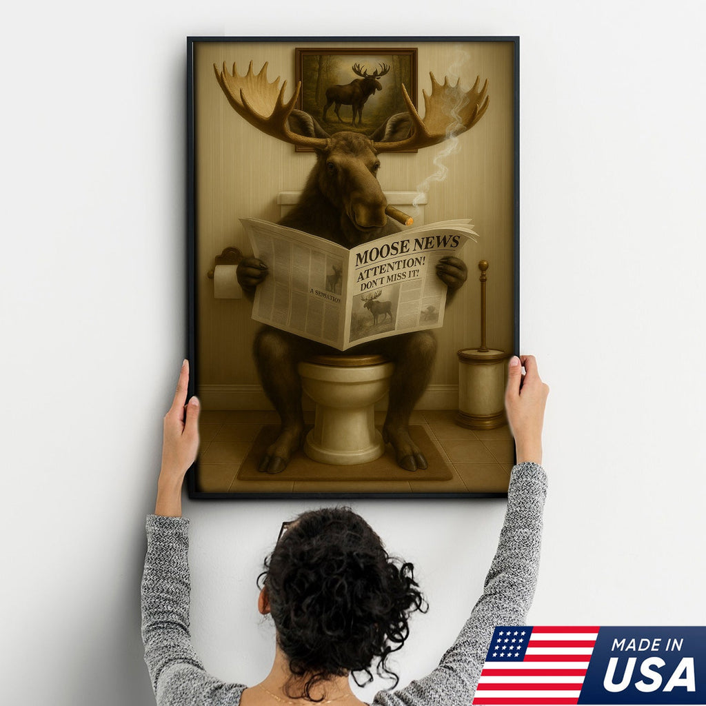 Moose Toilet Humor Canvas – Hilarious Bathroom Wall Art for Rustic Cabin, Hunters