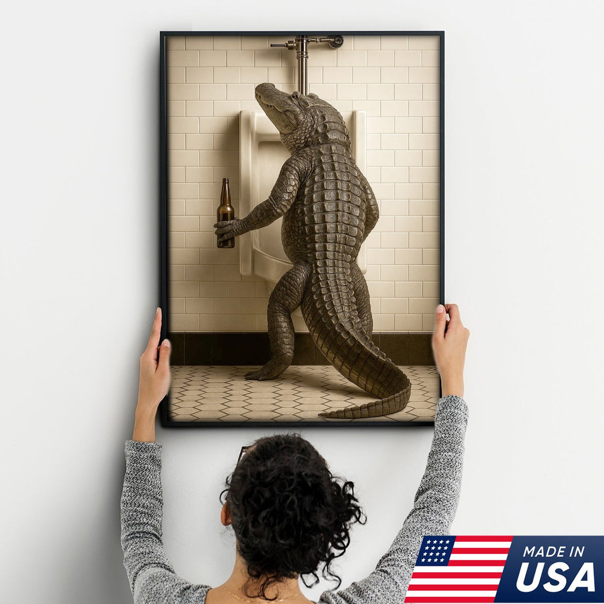 Alligator Bathroom Canvas Wall Art - Funny Rustic Lodge Decor for Cabin, Bar, and Wildlife Lovers