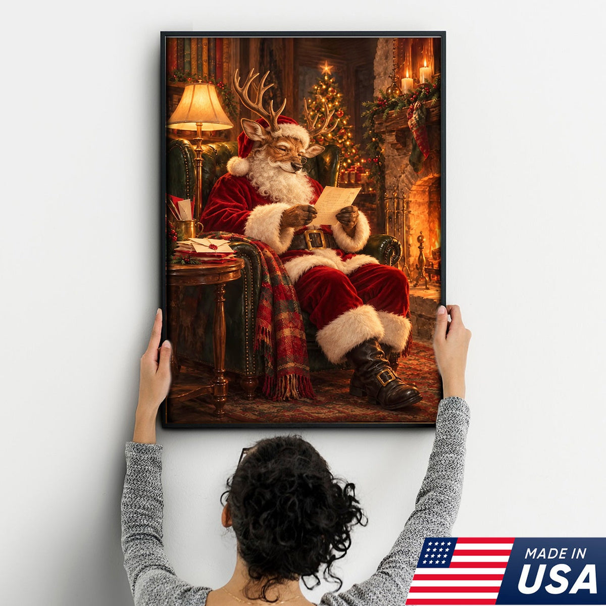 Santa's Cozy Reindeer Canvas
