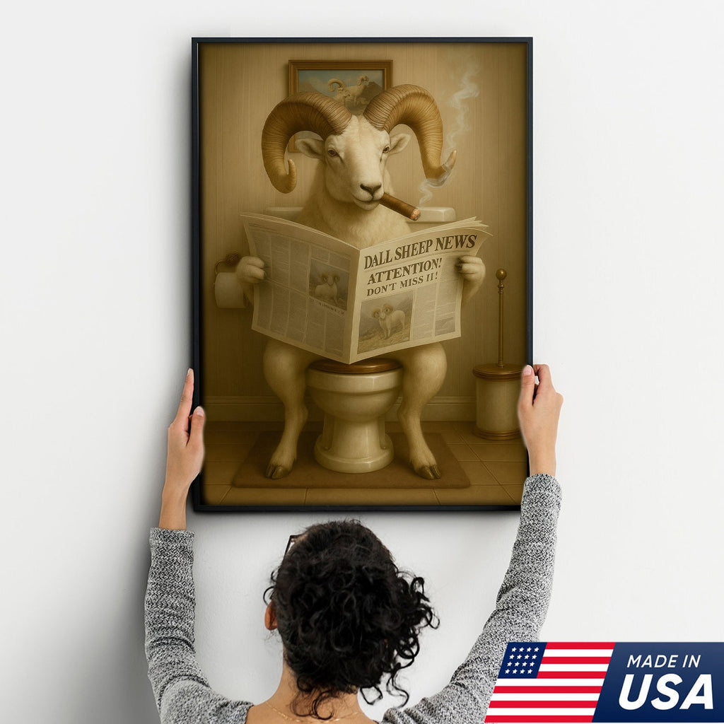 Hilarious Dall Sheep Canvas Wall Art – Rustic Bathroom Decor Perfect for Hunters and Nature Lovers