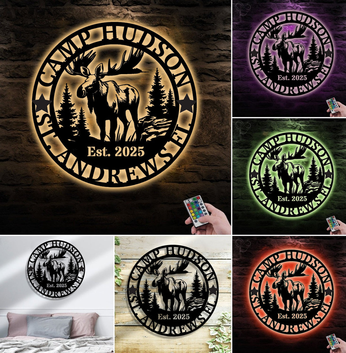 Personalized Moose Metal Sign WITH LED/WITHOUT LED - Rustic Cabin Name Sign
