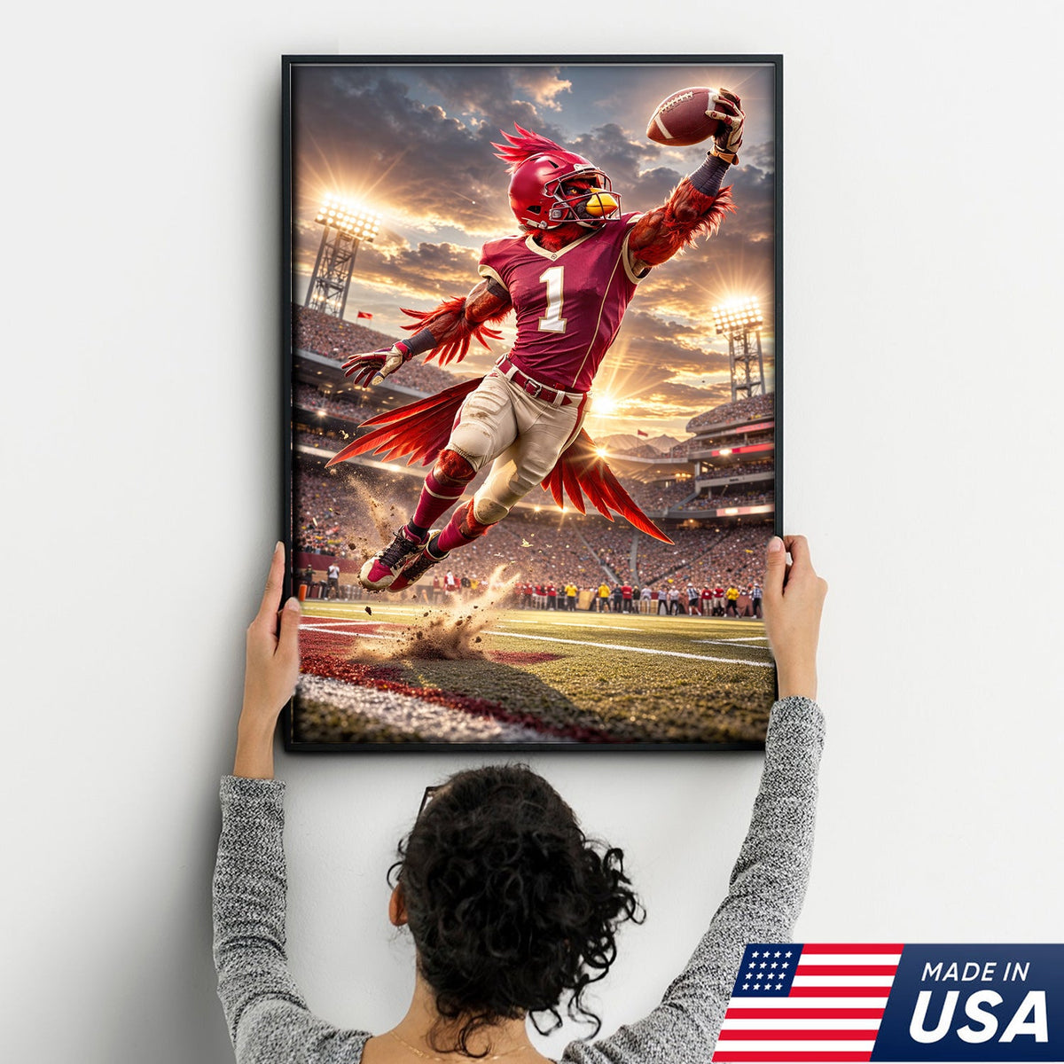 Red Cardinal Football Canvas Wall Art – Dynamic Touchdown Stadium Print