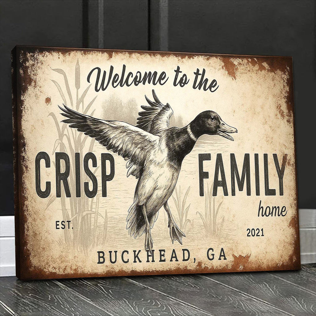 Personalized Duck Family Home Canvas Sign, Custom Last Name Welcome Wall Art