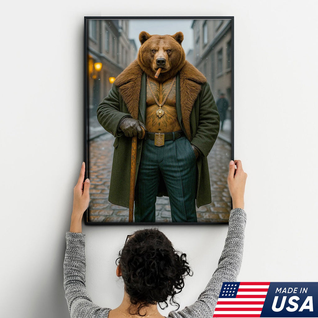 Urban Boss Bear in Fur Coat Canvas Wall Art, Dapper Animal product image 7