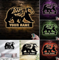 Personalized Bear Metal Sign WITH LED/WITHOUT LED, Mountain Forest Wildlife Wall Art, Rustic Cabin Decor