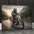 Cool Biker Bear Canvas Wall Art, Motorcycle Bear Riding Scenic Mountain Highway