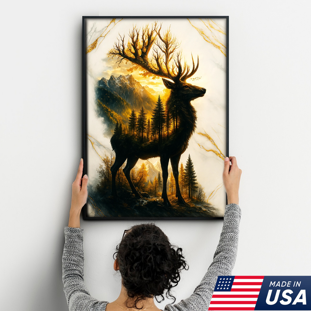 Majestic Deer Canvas Wall Art – Rustic Wildlife Decor, Forest Landscape within Buck Silhouette