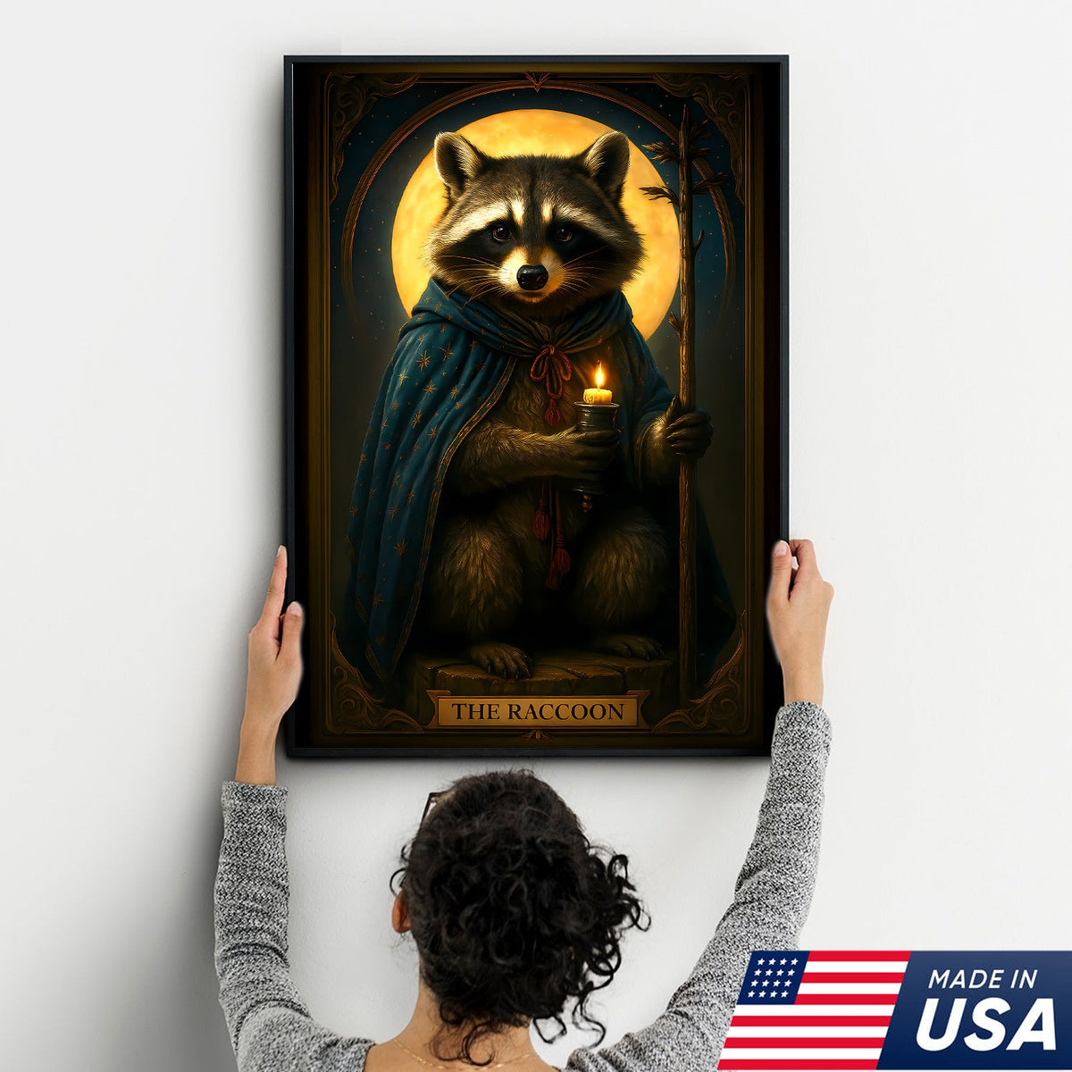 The Raccoon Candle Wall Art Canvas – Unique Fantasy Animal Wall Art Gift for Wildlife & Nature Lovers