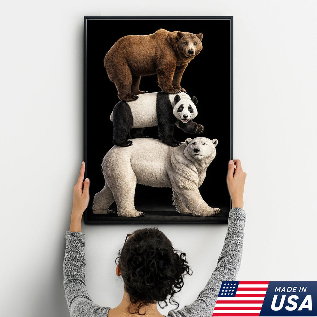 Stacked Bears Canvas Wall Art, Brown Bear Panda Polar Bear Totem Illustration