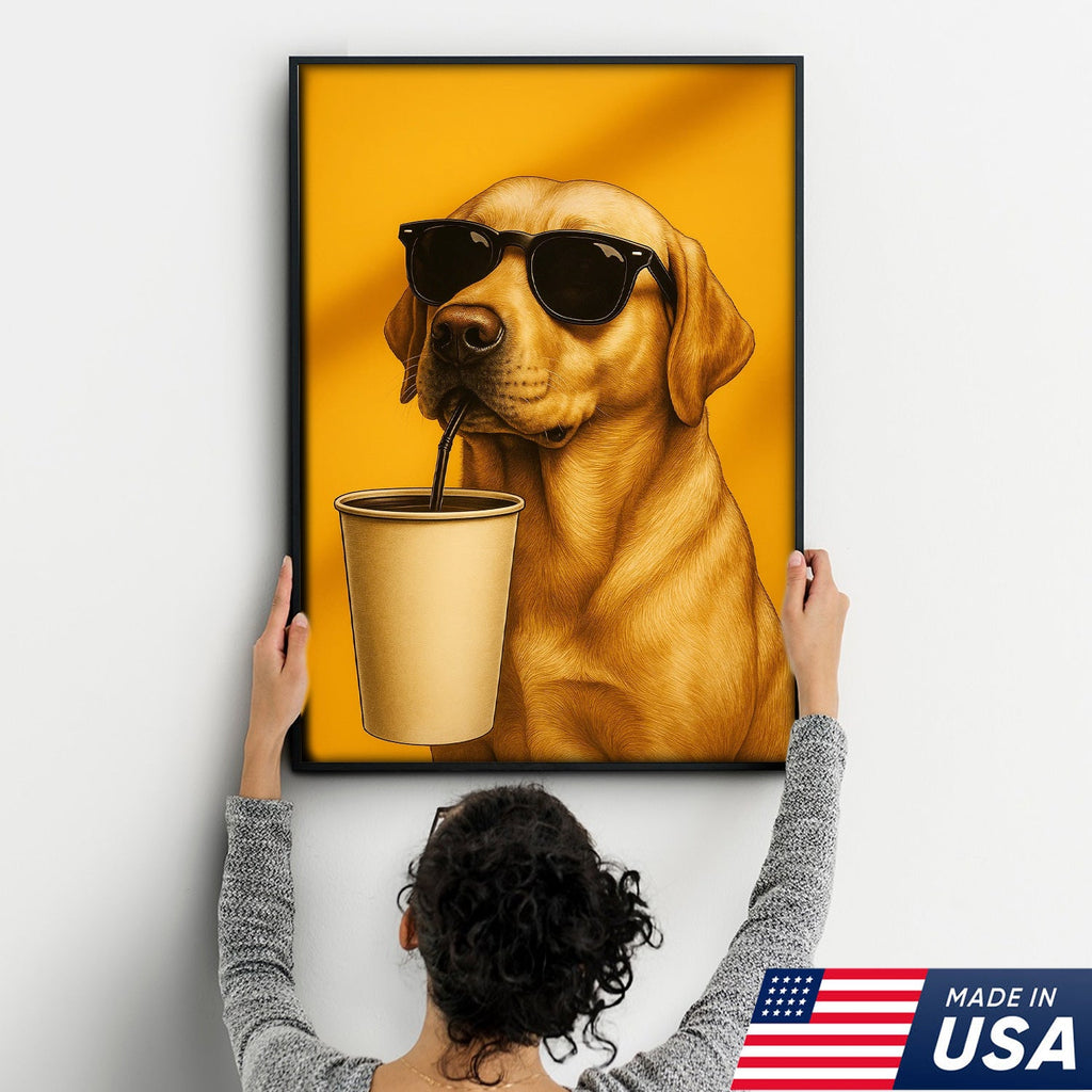 Cool Dog Canvas Wall Art – Funny Labrador with Sunglasses – Playful Rustic Home or Lodge Decor