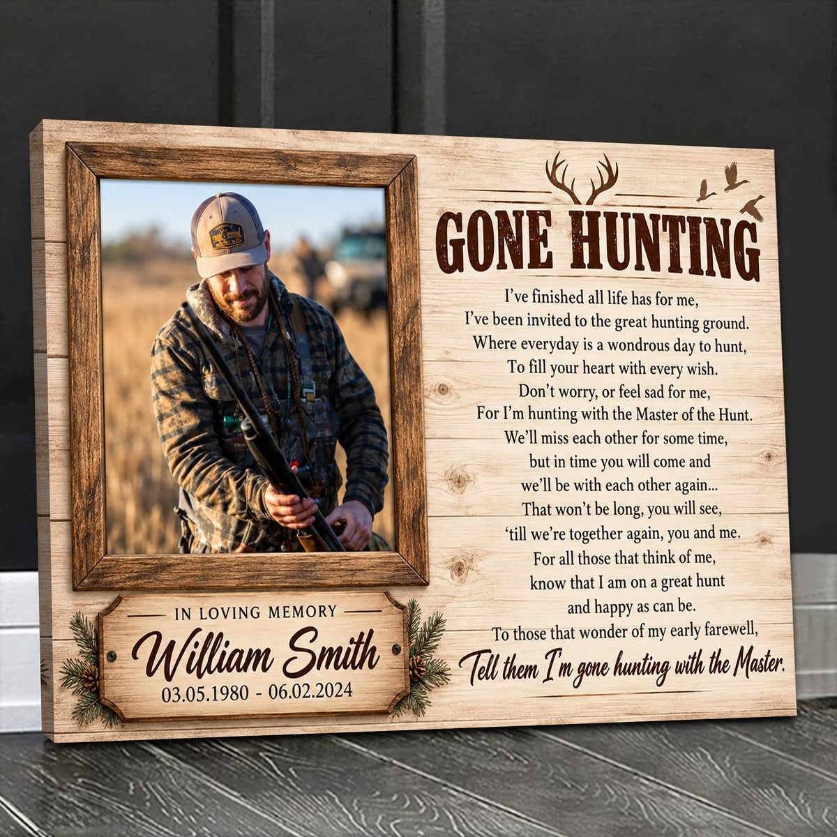 Personalized Gone Hunting Memorial Canvas