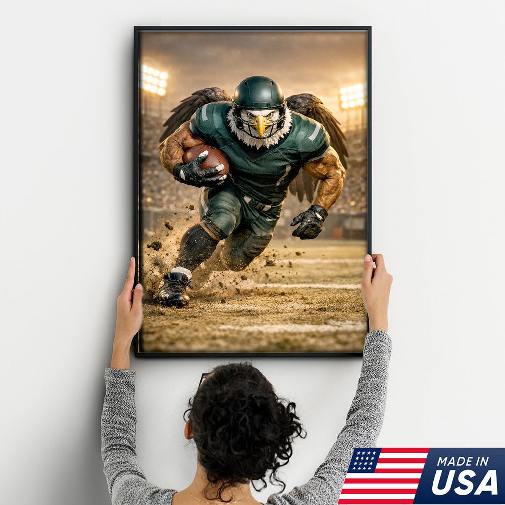 Eagle Football Player Canvas Wall Art – Powerful Stadium Action Print
