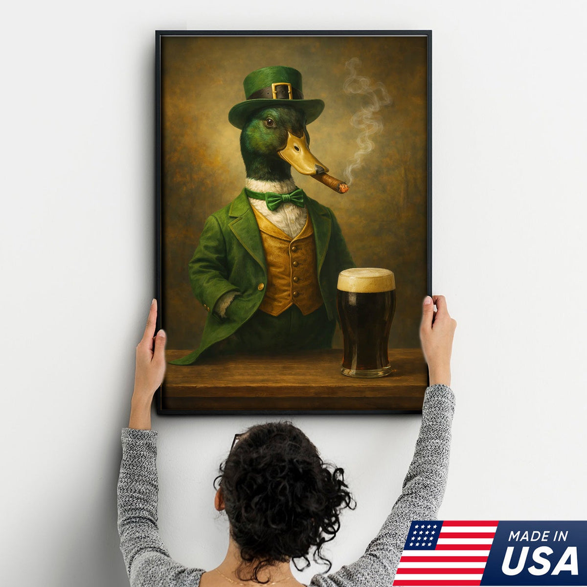 Vintage Irish Duck Canvas Wall Art, Gentleman Duck, Humorous Pub Animal Portrait