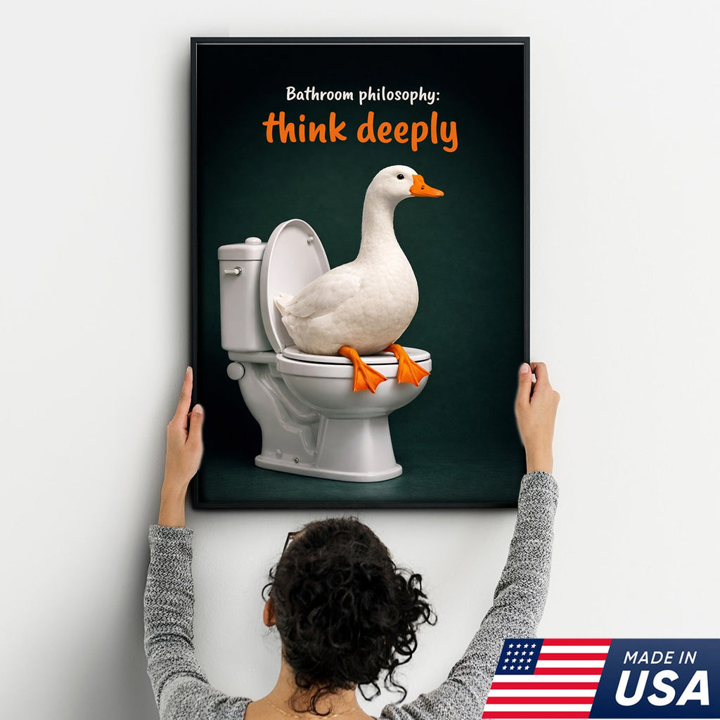 Think Deeply Duck Canvas Print – Funny Bathroom Philosophy Wall Art