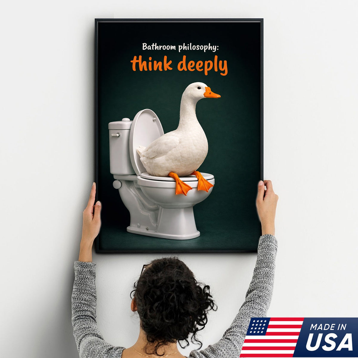 Think Deeply Duck Canvas Print – Funny Bathroom Philosophy Wall Art