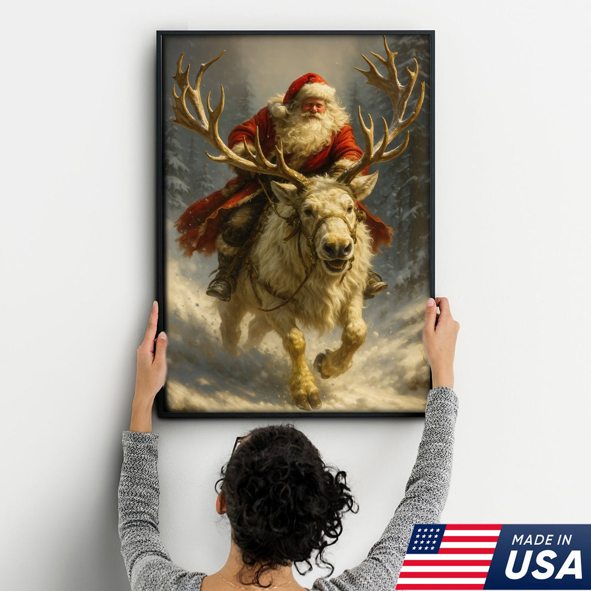 Santa On Reindeer Canvas Wall Art Canvas – Classic Christmas Wall Art