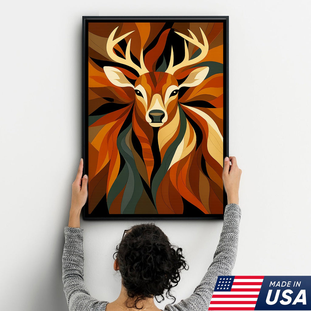 Geometric Deer Canvas Wall Art – Modern Rustic Decor for Hunters, Cabin, Lodge & Man Cave
