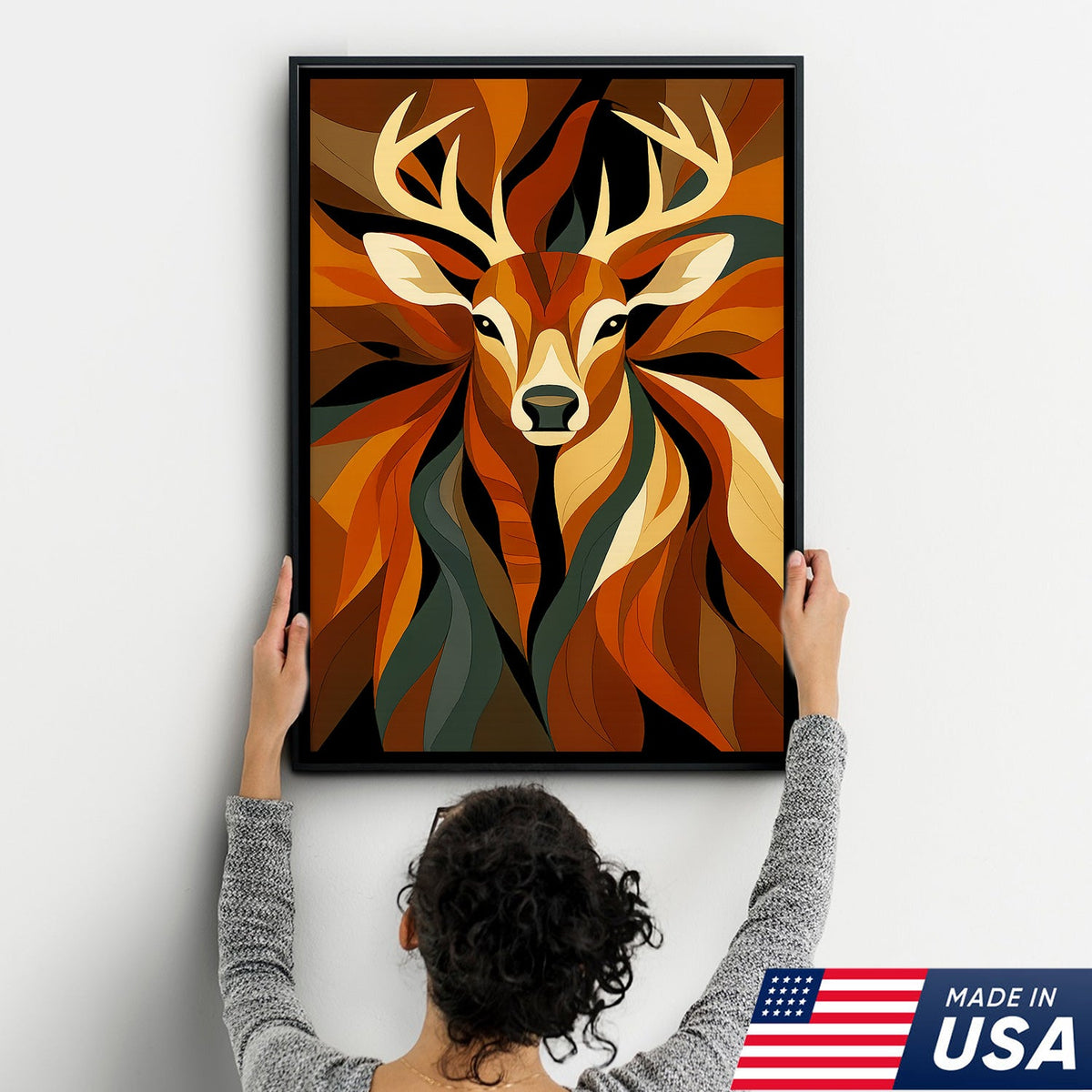 Geometric Deer Canvas Wall Art – Modern Rustic Decor for Hunters, Cabin, Lodge & Man Cave